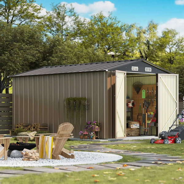 Patiowell 8x12 Metal Storage Shed, Brown View 2 - Noxmow Official Hardware