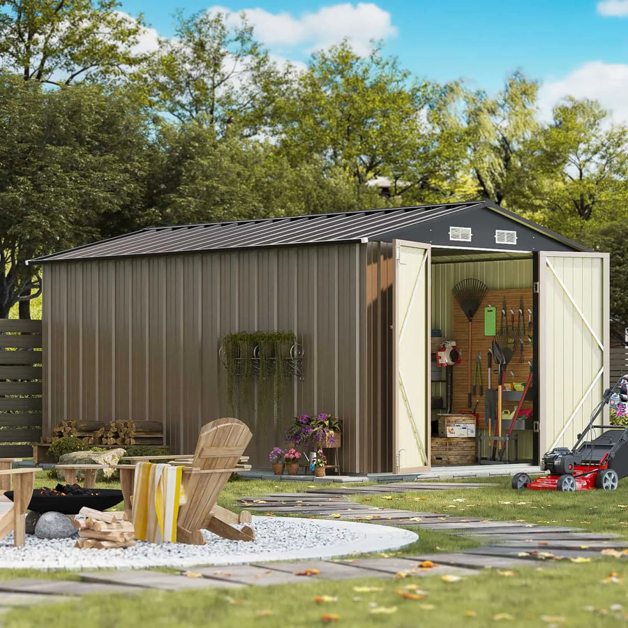 Patiowell 8x12 Metal Storage Shed, Brown detail view