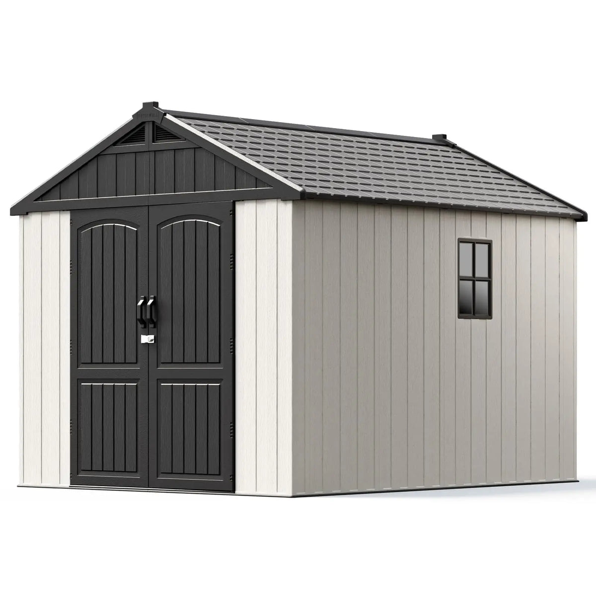 Kick-it 8x10 Plastic Storage Shed with Floor and Windows, Gray & Beige - Noxmow Official Hardware