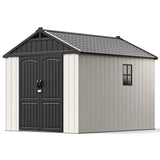Kick-it 8x10 Plastic Storage Shed with Floor and Windows, Gray & Beige angle 1