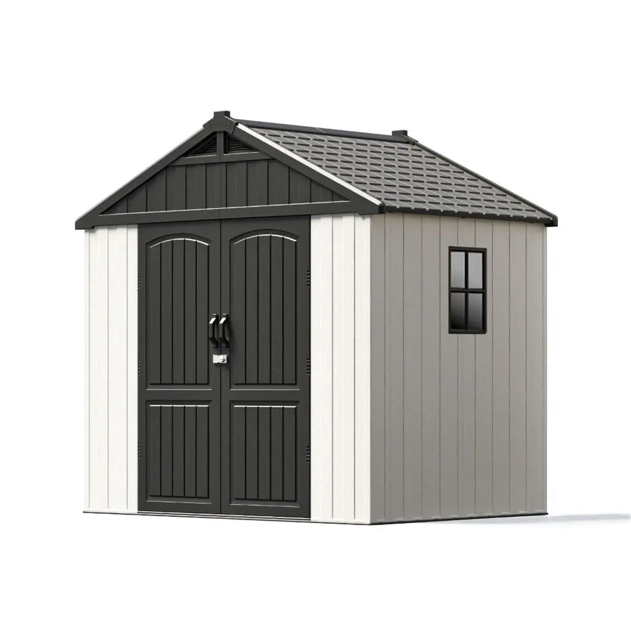Kick-it 8x6 Plastic Storage Shed with Floor, Gray & Beige detail view