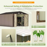 Patiowell 10x10 Metal Storage Shed with Weather-Resistance, Brown angle 5