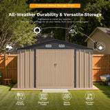 Patiowell 10x8 Metal Shed with Weather Resistance, Brown angle 7