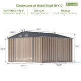 Patiowell 10x10 Metal Storage Shed with Weather-Resistance, Brown angle 3