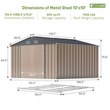 Patiowell 10x10 Metal Storage Shed with Floor Frame, Brown angle 3