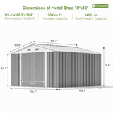 Patiowell 10x10 Metal Storage Shed with Weather-Resistance, Gray angle 3