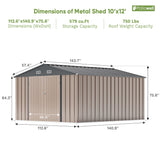 Patiowell 10x12 Metal Shed with Vents, Brown angle 3