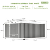 Patiowell 10x12 Metal Shed with Vents, Gray angle 3