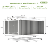 Patiowell 10x12 Metal Shed with Floor Frame, Gray angle 3
