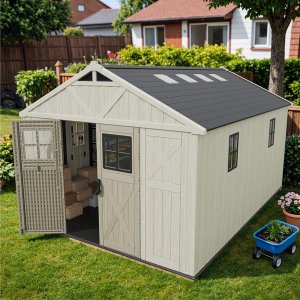 Patiowell 10x14 ft Kick-it Plastic Storage Shed with Skylight & Windows View 2 - Noxmow Official Hardware