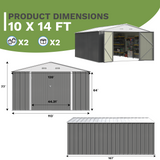 Patiowell 10x14 FT Large Metal Garden Shed (Gray) with Lockable Door and Sloping Roof angle 3