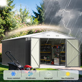 Patiowell 10x14 FT Large Metal Garden Shed (Gray) with Lockable Door and Sloping Roof angle 5