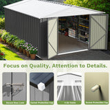 Patiowell 10x14 FT Large Metal Garden Shed (Gray) with Lockable Door and Sloping Roof angle 4
