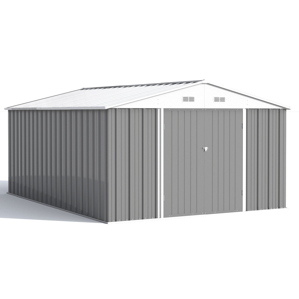 Patiowell 10x14 FT Large Metal Garden Shed (Gray) with Lockable Door and Sloping Roof - Noxmow Official Hardware