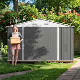 Patiowell 10x14 FT Large Metal Garden Shed (Gray) with Lockable Door and Sloping Roof angle 7