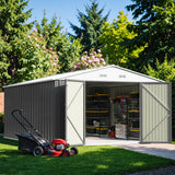 Patiowell 10x14 FT Large Metal Garden Shed (Gray) with Lockable Door and Sloping Roof angle 2