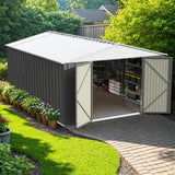 Patiowell 10x14 FT Large Metal Garden Shed (Gray) with Lockable Door and Sloping Roof angle 8