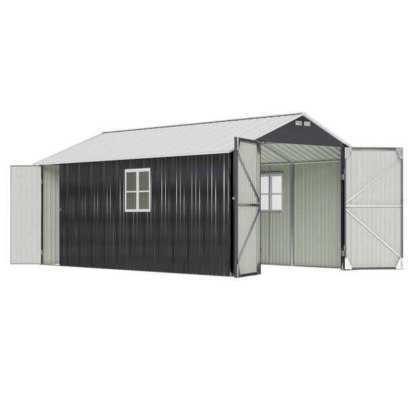 Patiowell 12x20 ft Metal Shed Outdoor Garage with Double Doors & Windows, Black & White View 2 - Noxmow Official Hardware
