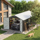 Patiowell 12x20 ft Metal Shed Outdoor Garage with Double Doors & Windows, Black & White angle 3