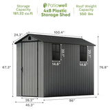 Patiowell 4x8 Plastic Storage Shed, Dark Gray angle 3