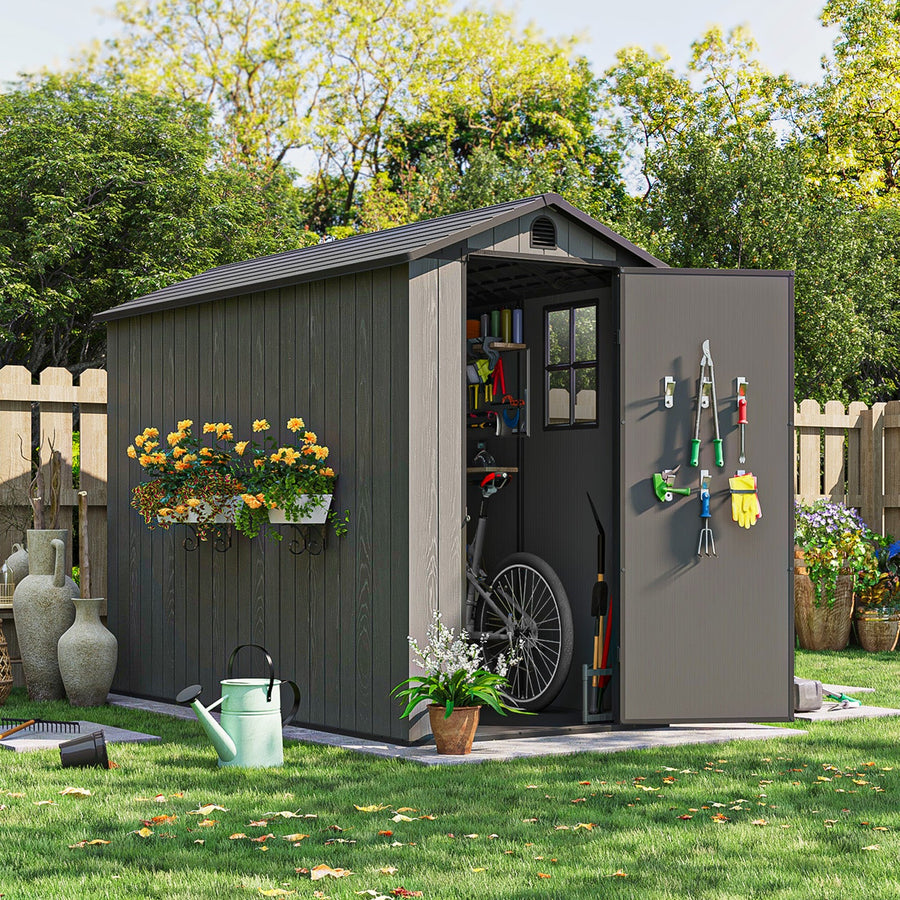Patiowell 4x8 Plastic Storage Shed, Dark Gray detail view