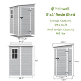 Patiowell 5x4 Plastic Storage Shed, Gray angle 3