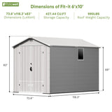 Patiowell 6x10 ft Plastic Shed with Window, Gray angle 3