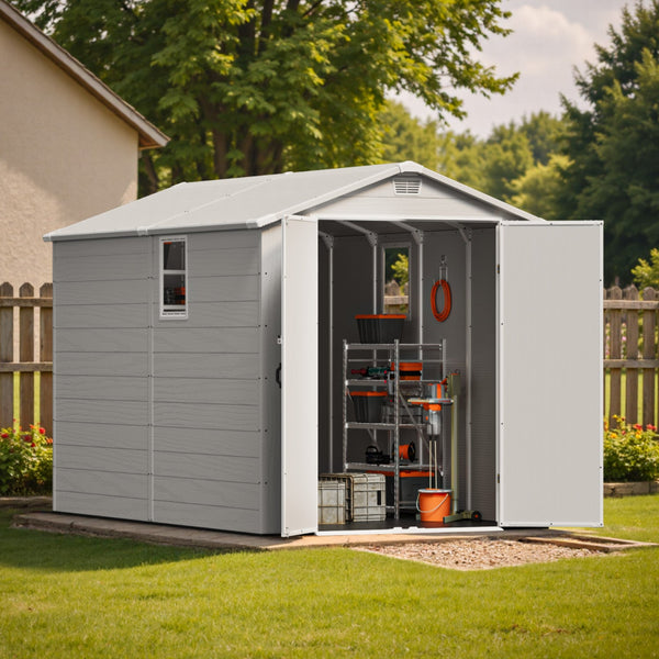 Patiowell 6x10 ft Plastic Shed with Window, Gray View 2 - Noxmow Official Hardware