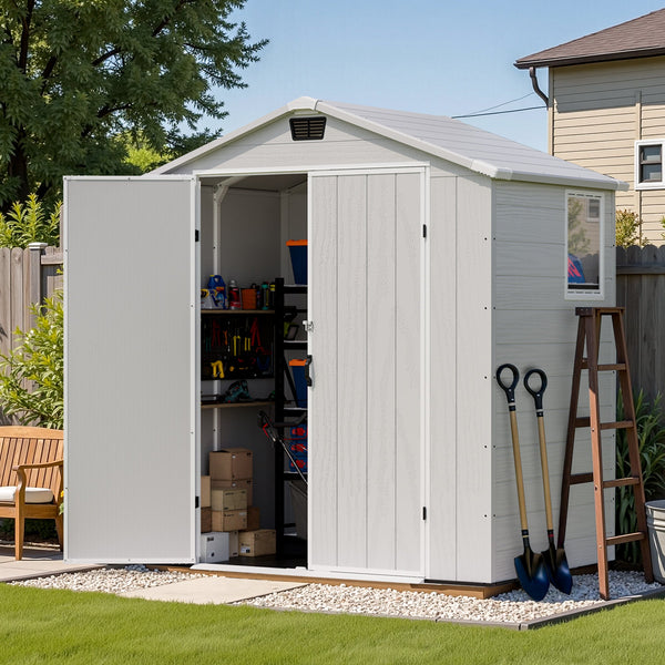 Patiowell 6x4 Plastic Shed with Window & Vent, Gray View 2 - Noxmow Official Hardware