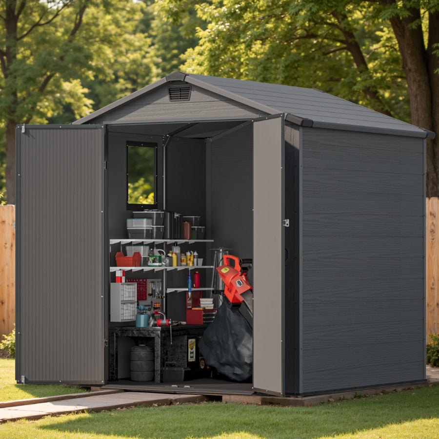 Patiowell 6x6 ft Plastic Shed with Vents and Window, Dark Gray detail view