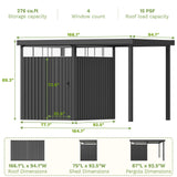 6x8 Metal Storage Shed with 7x8 Pergola Covered Porch angle 4