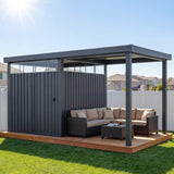 6x8 Metal Storage Shed with 7x8 Pergola Covered Porch angle 2