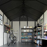 Kick-it 8x10 Plastic Storage Shed with Floor and Windows, Gray & Beige angle 12