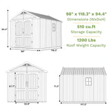 Kick-it 8x10 Plastic Storage Shed with Floor and Windows, Gray & Beige angle 3