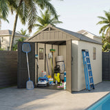Kick-it 8x10 Plastic Storage Shed with Floor and Windows, Gray & Beige angle 16