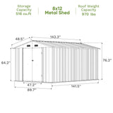 Patiowell 8x12 Metal Storage Shed, Brown angle 3