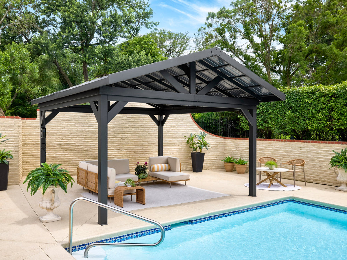 Lancaster | 18x14 Steel Gazebo with Gable Roof - Noxmow Official Hardware