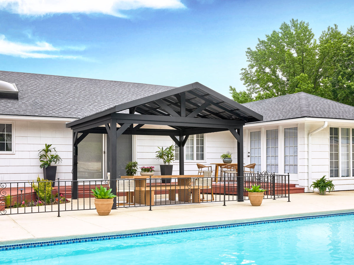 Lancaster | 14x14 Steel Gazebo with Gable Roof - Noxmow Official Hardware