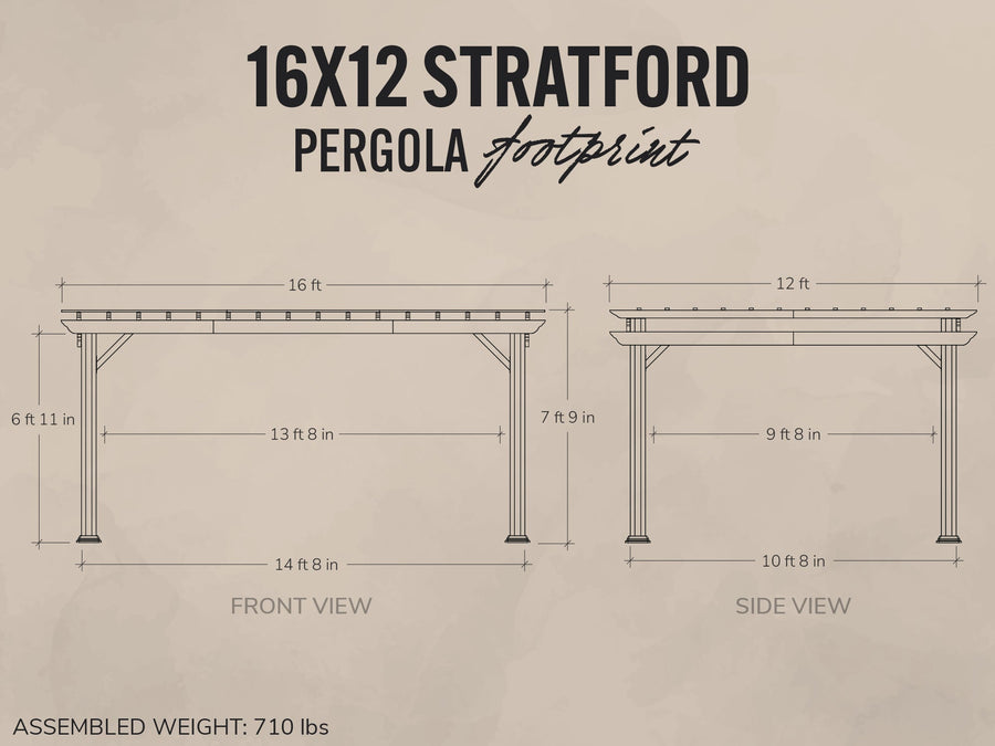 Stratford | 16x12 Steel Pergola – Black detail view