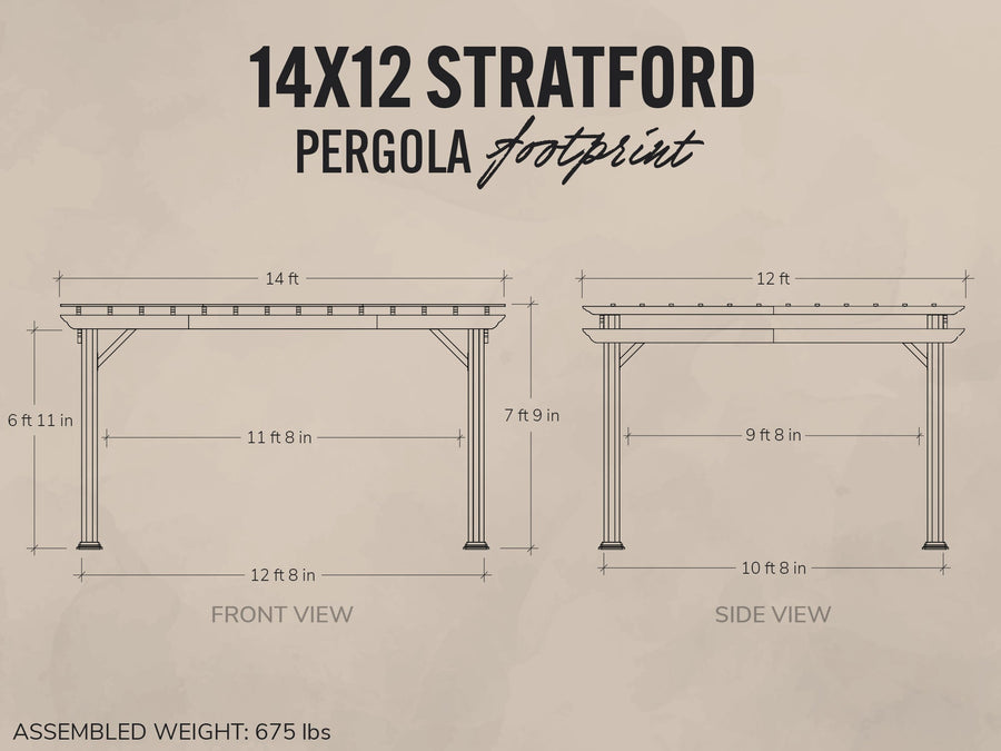 Stratford | 14x12 Steel Pergola – Black detail view
