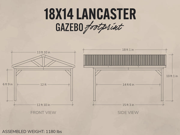 Lancaster | 18x14 Steel Gazebo with Gable Roof View 2 - Noxmow Official Hardware