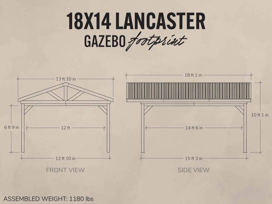 Lancaster | 18x14 Steel Gazebo with Gable Roof detail view