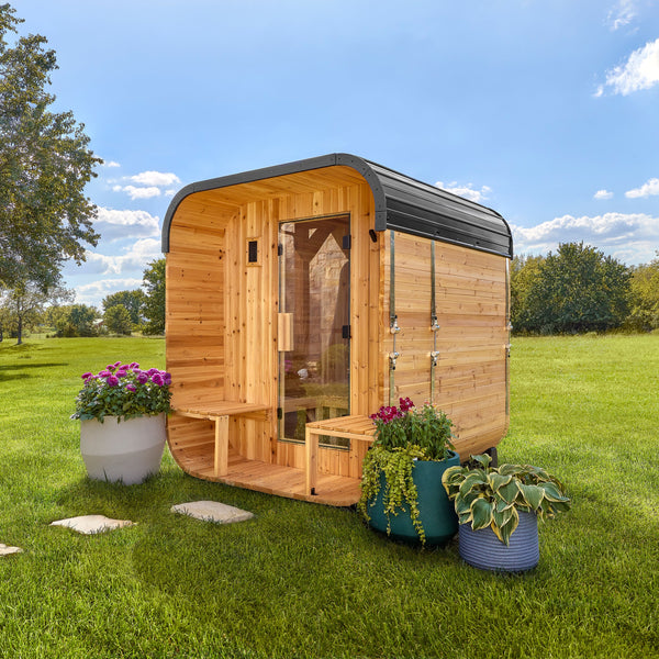 Lennon Outdoor Cube Sauna with Porch – 2-4 Person View 2 - Noxmow Official Hardware