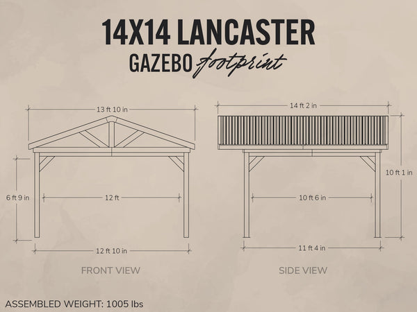 Lancaster | 14x14 Steel Gazebo with Gable Roof View 2 - Noxmow Official Hardware