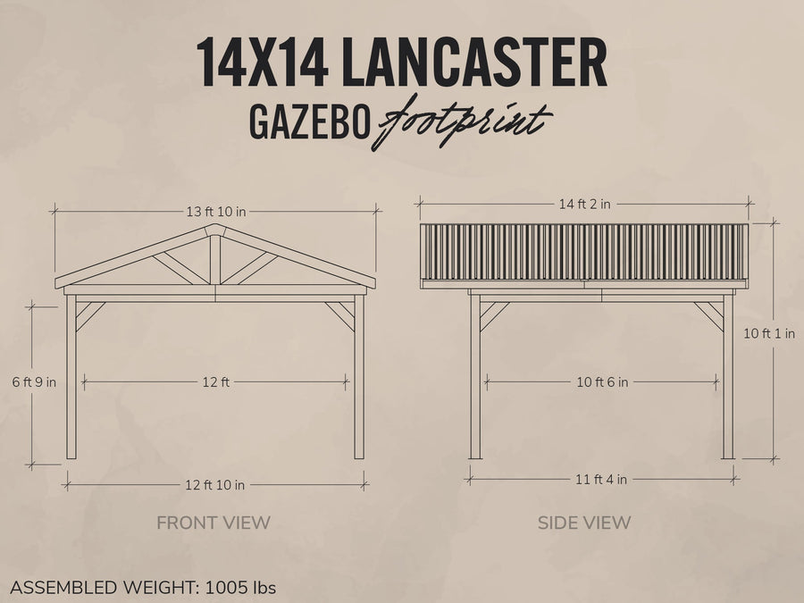 Lancaster | 14x14 Steel Gazebo with Gable Roof detail view