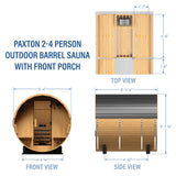 Paxton Outdoor Barrel Sauna with Porch – 2-4 Person angle 3