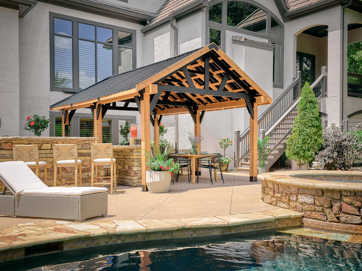 Lodge | 19x14 Cedar and Steel Gazebo with Steel Roof - Noxmow Official Hardware