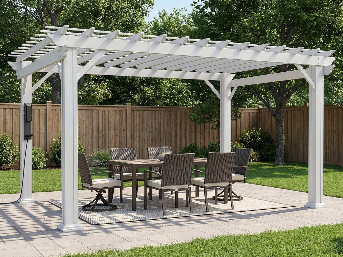 Stratford | 14x12 Steel Pergola – White - Noxmow Official Hardware