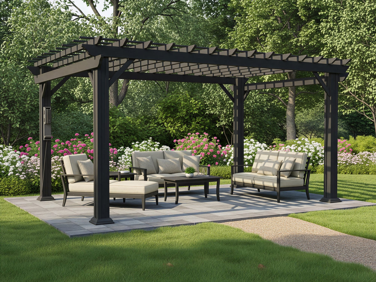Stratford | 14x10 Steel Pergola – Black - Noxmow Official Hardware