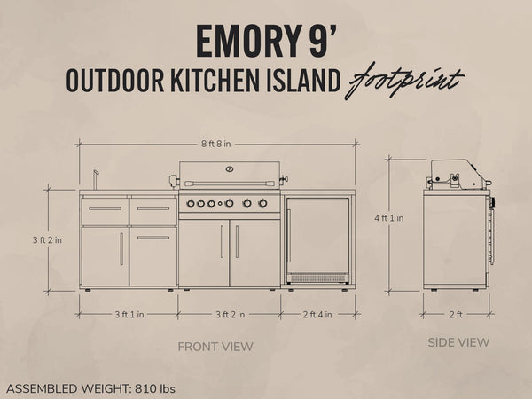Emory | 9-Foot Outdoor Kitchen Island with Built-In Grill View 2 - Noxmow Official Hardware